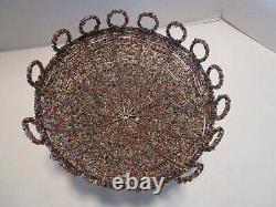 VINTAGE Glass seed Beads Lamp Shade Hand Made Dome shape 11W 1980s hard to find