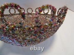 VINTAGE Glass seed Beads Lamp Shade Hand Made Dome shape 11W 1980s hard to find