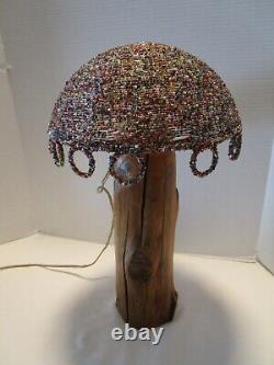 VINTAGE Glass seed Beads Lamp Shade Hand Made Dome shape 11W 1980s hard to find