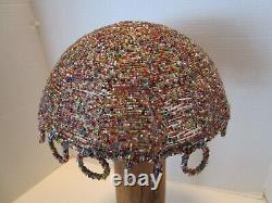 VINTAGE Glass seed Beads Lamp Shade Hand Made Dome shape 11W 1980s hard to find