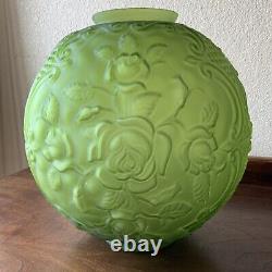 VINTAGE Green GLASS PUFFY EMBOSSED Flower ROSE 11 LAMP SHADE 4 FITTER