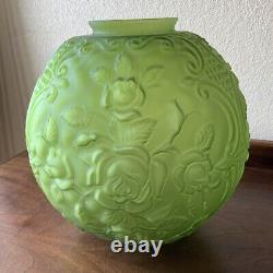 VINTAGE Green GLASS PUFFY EMBOSSED Flower ROSE 11 LAMP SHADE 4 FITTER