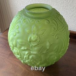 VINTAGE Green GLASS PUFFY EMBOSSED Flower ROSE 11 LAMP SHADE 4 FITTER