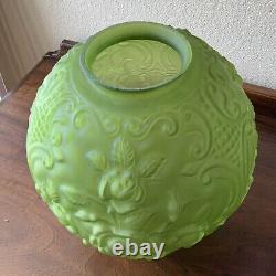 VINTAGE Green GLASS PUFFY EMBOSSED Flower ROSE 11 LAMP SHADE 4 FITTER