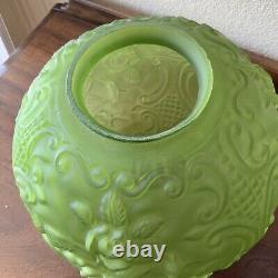 VINTAGE Green GLASS PUFFY EMBOSSED Flower ROSE 11 LAMP SHADE 4 FITTER