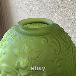 VINTAGE Green GLASS PUFFY EMBOSSED Flower ROSE 11 LAMP SHADE 4 FITTER