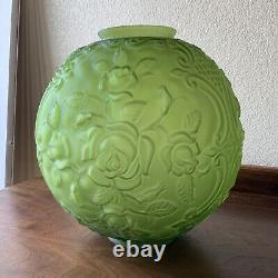 VINTAGE Green GLASS PUFFY EMBOSSED Flower ROSE 11 LAMP SHADE 4 FITTER