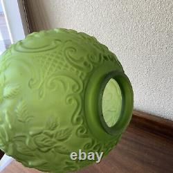 VINTAGE Green GLASS PUFFY EMBOSSED Flower ROSE 11 LAMP SHADE 4 FITTER