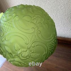 VINTAGE Green GLASS PUFFY EMBOSSED Flower ROSE 11 LAMP SHADE 4 FITTER