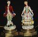Vintage Hp Porcelain Court Figural Table Vanity Lamps Witho Shades Electric Brass