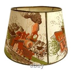 VINTAGE MCM 50s Train Western Cowboys Indians Fiberglass Lamp Shade Mid-Century