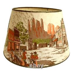 VINTAGE MCM 50s Train Western Cowboys Indians Fiberglass Lamp Shade Mid-Century