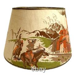 VINTAGE MCM 50s Train Western Cowboys Indians Fiberglass Lamp Shade Mid-Century