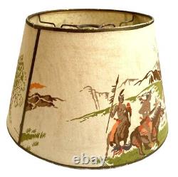 VINTAGE MCM 50s Train Western Cowboys Indians Fiberglass Lamp Shade Mid-Century