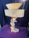 Vintage Mcm Plaster Chalkware 3-way Lighted Lamp With Antiq 2tier Fiberglass Shade