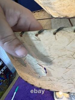 VINTAGE MCM PLASTER CHALKWARE 3-Way Lighted LAMP With Antiq 2Tier FIBERGLASS SHADE