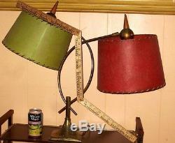 Vintage MID Century Era Majestic Brass & Fiberglass Shades Table Table Lamps