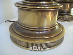 Vintage Midcentury Pair Stiffel Brass Table Lamps Hollywood Regency Silk Shades