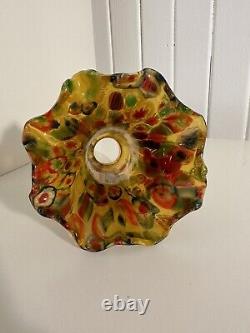 VINTAGE MURANO GLASS AMBER MILLEFIORI 6 INCH LILY LAMP SHADE Beautiful Glass Art