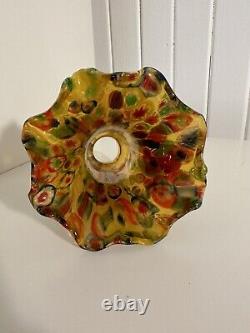 VINTAGE MURANO GLASS AMBER MILLEFIORI 6 INCH LILY LAMP SHADE Beautiful Glass Art