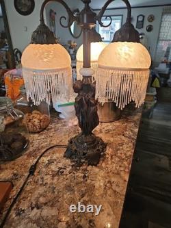 VINTAGE Meyda Tiffany Style Three (3) Graces Lamp with White Blown Glass Shades