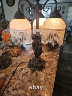 VINTAGE Meyda Tiffany Style Three (3) Graces Lamp with White Blown Glass Shades