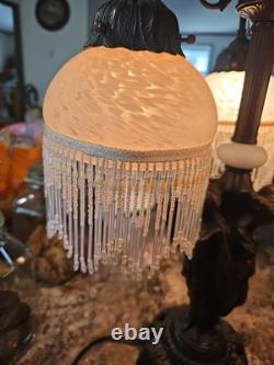 VINTAGE Meyda Tiffany Style Three (3) Graces Lamp with White Blown Glass Shades