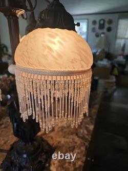 VINTAGE Meyda Tiffany Style Three (3) Graces Lamp with White Blown Glass Shades