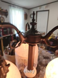 VINTAGE Meyda Tiffany Style Three (3) Graces Lamp with White Blown Glass Shades