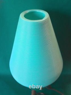 VINTAGE Mid Century MCM TURQUOISE Table Lamp14.5 Plastic BEEHIVE SHADETRIPOD