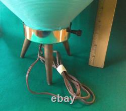 VINTAGE Mid Century MCM TURQUOISE Table Lamp14.5 Plastic BEEHIVE SHADETRIPOD