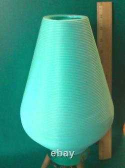 VINTAGE Mid Century MCM TURQUOISE Table Lamp14.5 Plastic BEEHIVE SHADETRIPOD