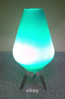 VINTAGE Mid Century MCM TURQUOISE Table Lamp14.5 Plastic BEEHIVE SHADETRIPOD