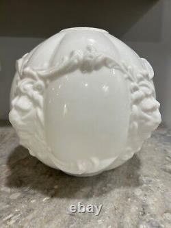 VINTAGE Milk Glass Banquet Lamp Shade Globe Lions Head 10