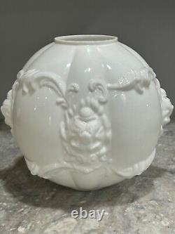 VINTAGE Milk Glass Banquet Lamp Shade Globe Lions Head 10