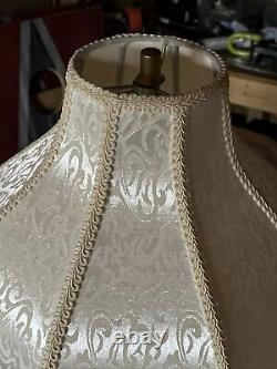 VINTAGE OFF WHITE CERAMIC CHERUB VICTORIAN LAMP SHADE WithFRINGE FLORAL SCALLOPED