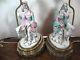 Vintage Pair Porcelain Lady With Borzoi Dog Lamps Rosenthal Ruffled Shades