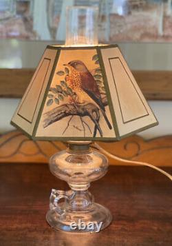 VINTAGE PH Gonner 6 Panel BIRDS Hex Metal Paper LAMP SHADE With Glass Lamp