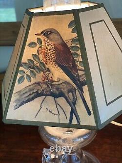 VINTAGE PH Gonner 6 Panel BIRDS Hex Metal Paper LAMP SHADE With Glass Lamp