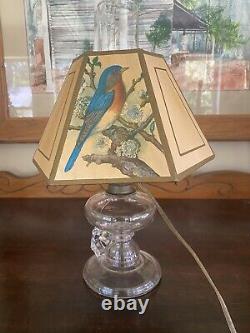 VINTAGE PH Gonner 6 Panel BIRDS Hex Metal Paper LAMP SHADE With Glass Lamp