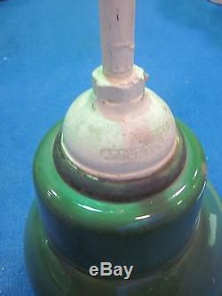 VINTAGE PORCELAIN INDUSTRIAL GREEN LAMP SHADE WITH WHITE ROD DROPLIGHT 8S