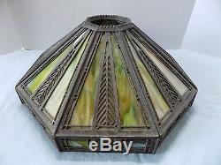 Vintage Slag Glass & Metal Lamp Shade Greens (t30-10)