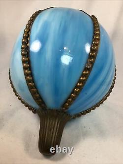 VINTAGE SLAG STAINED GLASS Tulip-Lily Pad SHAPE LAMP SHADE Beaded Brass Trim