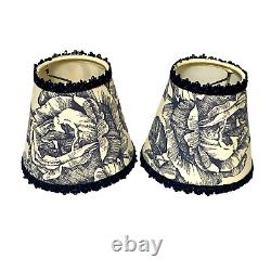 VINTAGE Set 2 Fabric Lined 3x5x5 French Country Toile Lamp Shade Chandelier
