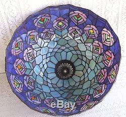 VINTAGE TIFFANY STYLE STAINED GLASS PEACOCK LAMP SHADE #2