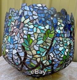 Vintage Tiffany Style Stained Leaded Glass Wisteria Lamp Shade Multi Pastel