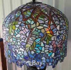 Vintage Tiffany Style Stained Leaded Glass Wisteria Lamp Shade Multi Pastel