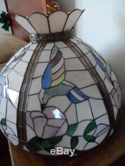 VINTAGE TIFFANY STYLE Stained Glass BIRD LAMP SHADE 14.5 H X 20 D