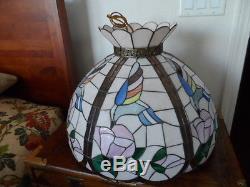 VINTAGE TIFFANY STYLE Stained Glass BIRD LAMP SHADE 14.5 H X 20 D