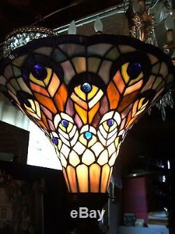 VINTAGE TIFFANY STYLE TORCHIERE STAINED GLASS LAMP SHADE #321